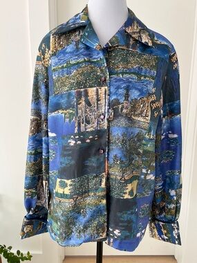 VINTAGE Better Blouse Co Long Sleeve Button Front French Cuff Blouse  70's Chic